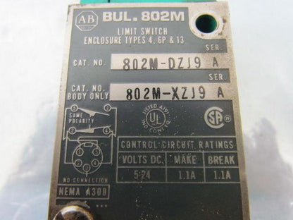 A-B Allen Bradley 802M-DZJ9 802M-XZJ9 Series A Limit Switch 5-24 VDC 802M-DX