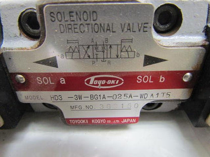 Toyooki Kogyo HD3-3W-BG1A-025A-WDA1T5 Double Solenoid Directional Valve 110V