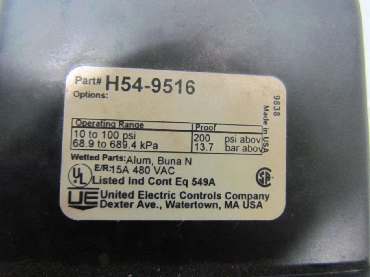 United Electric H54-9516 Pressure Switch 10-100 PSI