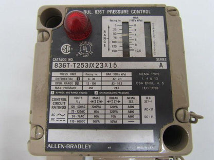 A-B Allen Bradley 836T-T253JX23X15 Pressure Control Switch Series A