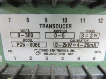 Ohio Semitronics 3 Phase AC Watt Transducer 0-300 Volts 0-5 Amps 0-2KW=4-20mA