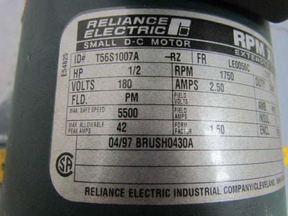 Reliance Electric T56S1007A 1/2HP 1750RPM 180VDC XL Extended Life Motor TEFC 56C