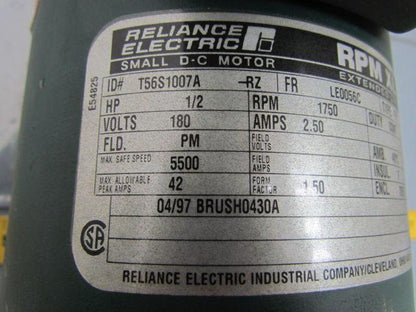 Reliance Electric T56S1007A 1/2HP 1750RPM 180VDC XL Extended Life Motor TEFC 56C
