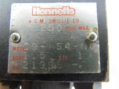 Hennells NC9-MS4-NC Pneumatic Air Cylinder 1-1/2" Bore 1" Stroke 250 PSI 1.5x1"