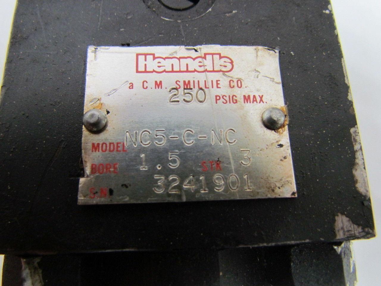 Hennells NC5-C-NC Pneumatic Air Cylinder 1-1/2" Bore 3" Stroke 1.5x3" 250 PSI