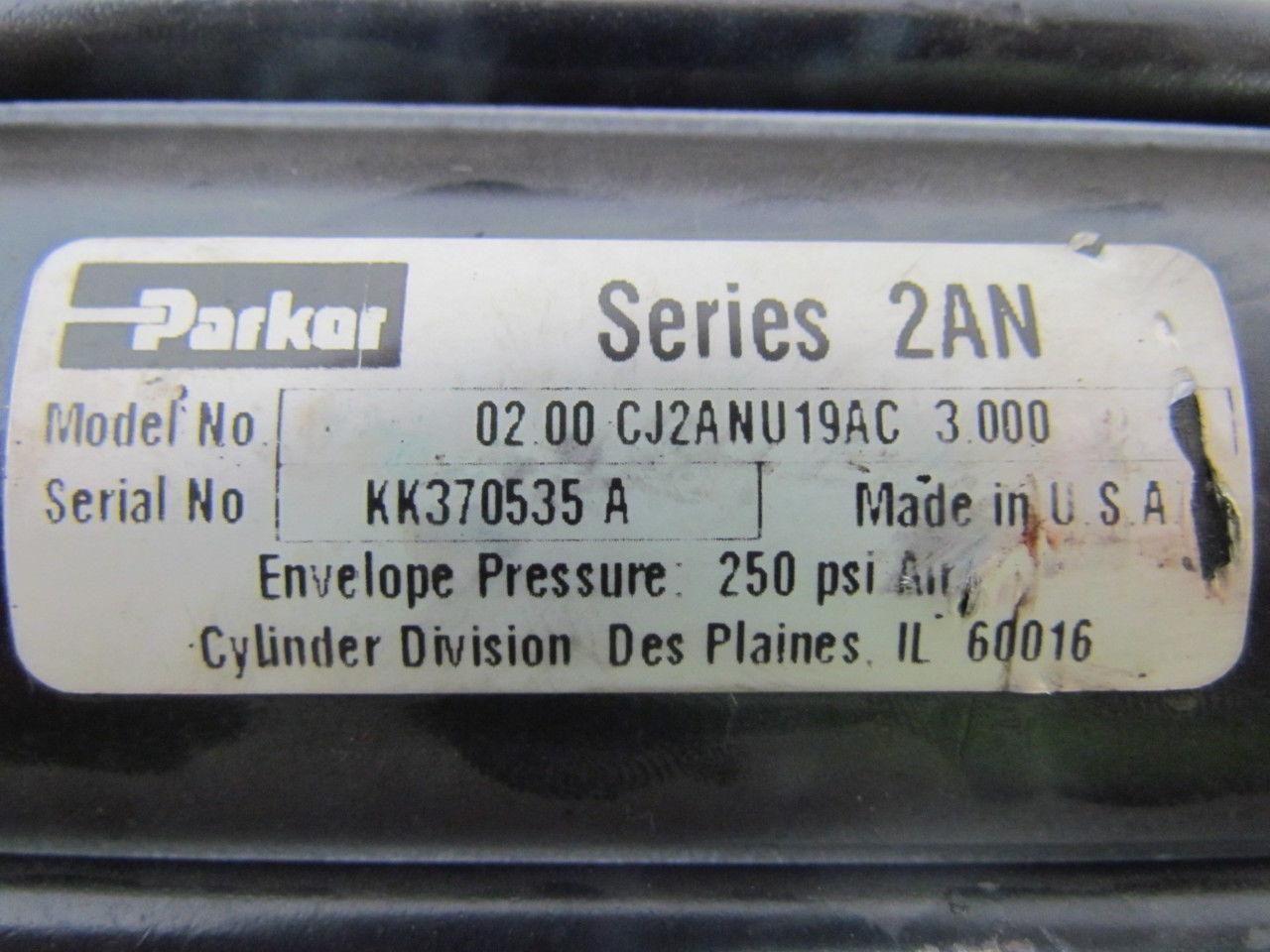Parker 02.00 CJ2ANU19AC 3.000 Pneumatic Air Cylinder 2" Bore 3" Stroke 250 PSI