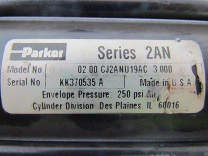 Parker 02.00 CJ2ANU19AC 3.000 Pneumatic Air Cylinder 2" Bore 3" Stroke 250 PSI