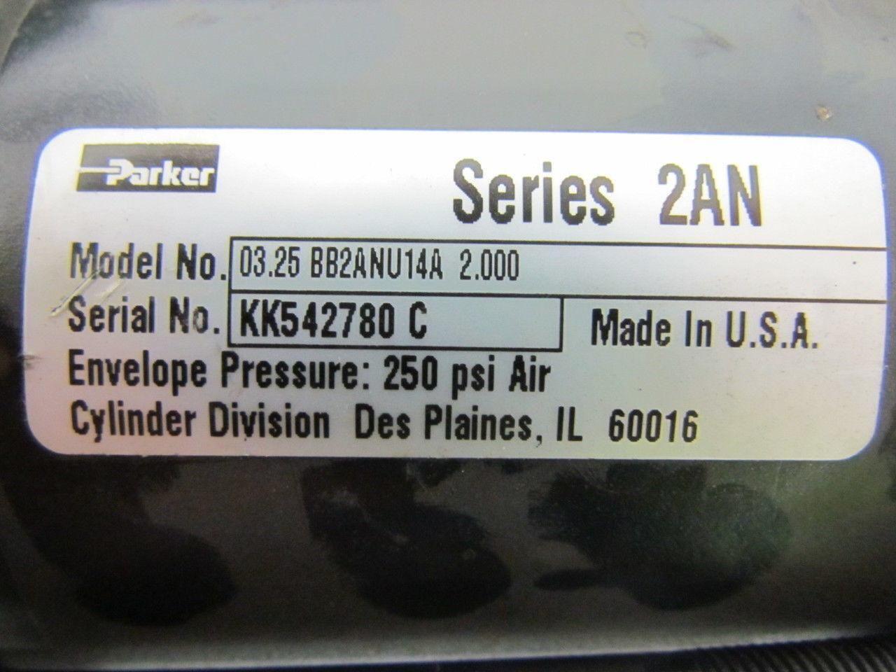 Parker 03.25 BB2ANU14A 2.000 Pneumatic Air Cylinder 3-1/4" Bore 2" Stroke 2AN