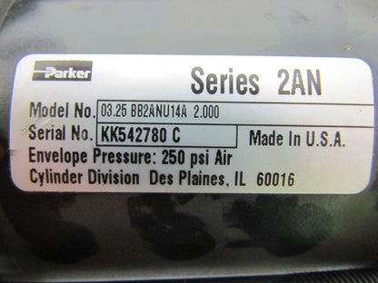 Parker 03.25 BB2ANU14A 2.000 Pneumatic Air Cylinder 3-1/4" Bore 2" Stroke 2AN