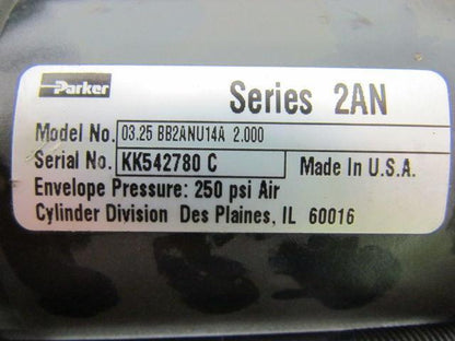 Parker 03.25 BB2ANU14A 2.000 Pneumatic Air Cylinder 3-1/4" Bore 2" Stroke 2AN