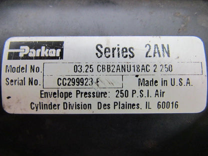 Parker 03.25 CBB2ANU18AC 2.250 Pneumatic Air Cylinder 3-1/4" Bore 2-1/4" 2AN