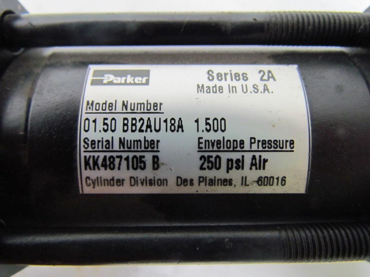 Parker 01.50 BB2AU18A 1.500 Pneumatic Aire Cylinder 1-1/2" Bore 1-1/2" Stroke 2A