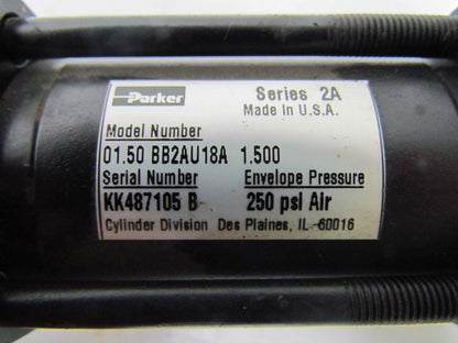 Parker 01.50 BB2AU18A 1.500 Pneumatic Aire Cylinder 1-1/2" Bore 1-1/2" Stroke 2A