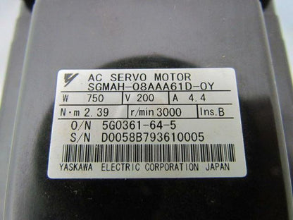 Omron BG3D6302H8 Sigma II AC Servo Motor w/13 Bit Incremental Encoder 230 Volt