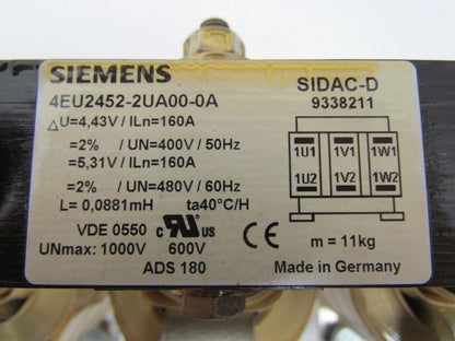 Siemens 4EU2452-2UA00-0A Mains Choke 3-Phase Reactor 400-480V 160 Amp SIDAC-D