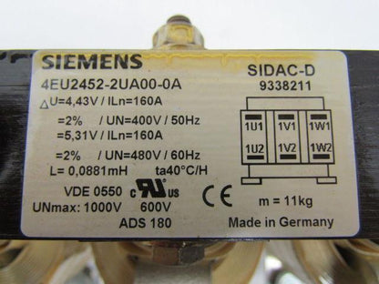 Siemens 4EU2452-2UA00-0A Mains Choke 3-Phase Reactor 400-480V 160 Amp SIDAC-D