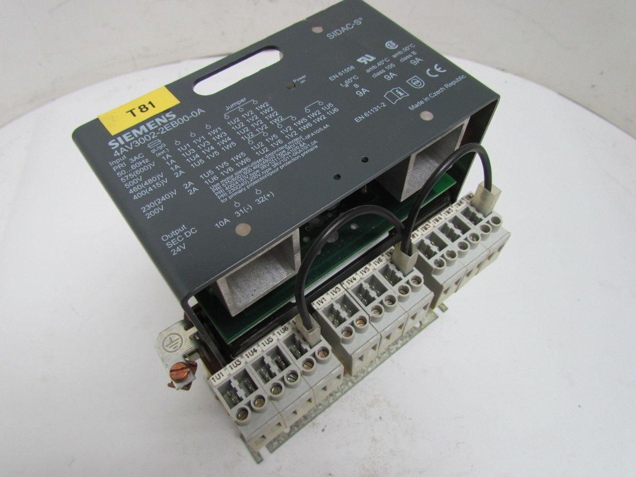 Siemens 4AV3002-2EB00-0A Power Supply 3 Phase 200-600VAC 24VDC 10 Amp SIDAC-S