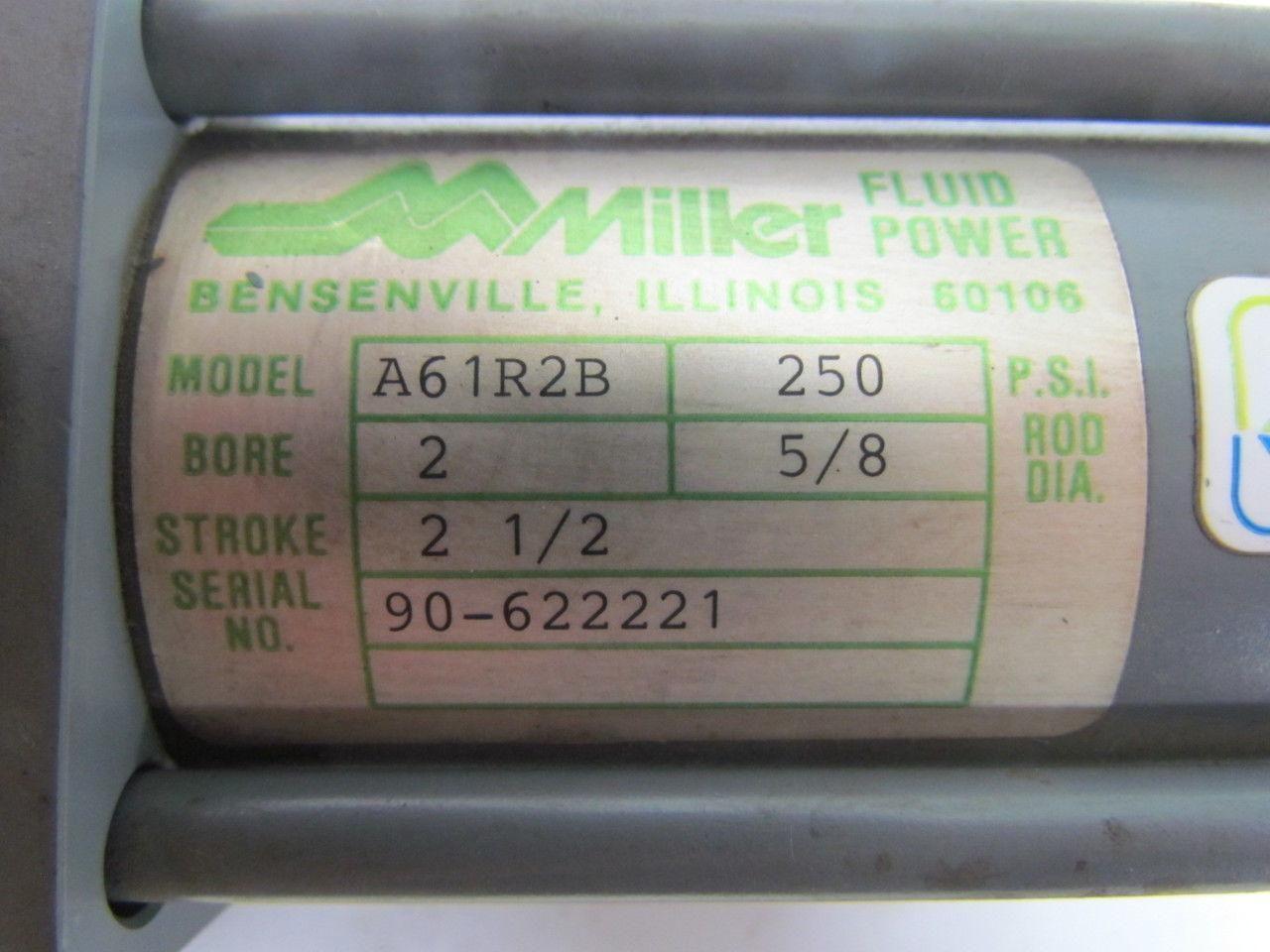 Miller A61R2B Pneumatic Air Cylinder 2" Bore 2-1/2" Stroke Series A 250 PSI