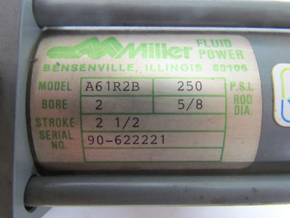 Miller A61R2B Pneumatic Air Cylinder 2" Bore 2-1/2" Stroke Series A 250 PSI