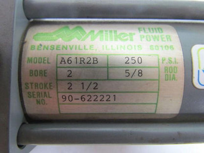 Miller A61R2B Pneumatic Air Cylinder 2" Bore 2-1/2" Stroke Series A 250 PSI