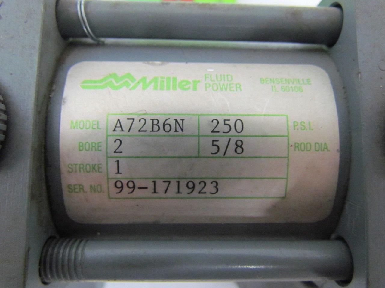 Miller A72B6N Pneumatic Air Cylinder 2" Bore 1" Stroke Series A 250 PSI