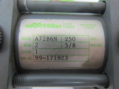 Miller A72B6N Pneumatic Air Cylinder 2" Bore 1" Stroke Series A 250 PSI