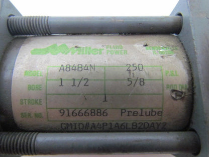 Miller A84B4N Pneumatic Air Cylinder 1-1/2" Bore 1" Stroke Series A 250 PSI