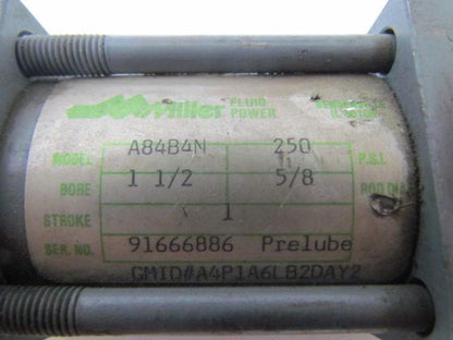 Miller A84B4N Pneumatic Air Cylinder 1-1/2" Bore 1" Stroke Series A 250 PSI
