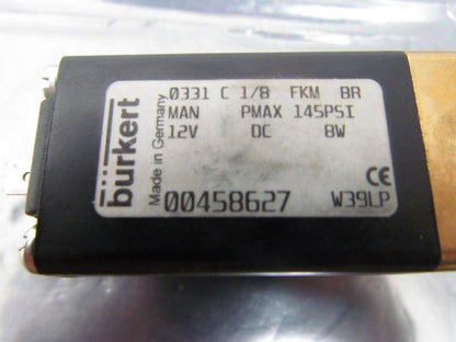 Burkert 0331 C 1/8 FKM BR 004586627 Direct Acting Solenoid Valve 12VDC 8W 145PSI