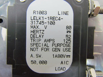 Airpax LELK1-1REC4-31745-100 1A80V Special Purpose Circuit Breaker 100 Amp 80V