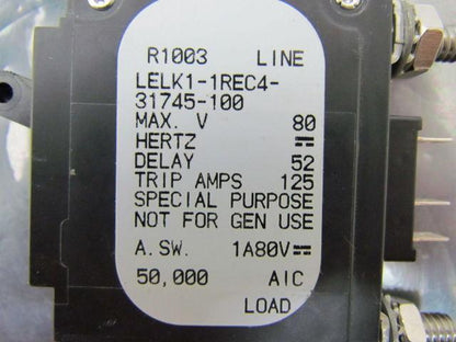 Airpax LELK1-1REC4-31745-100 1A80V Special Purpose Circuit Breaker 100 Amp 80V