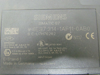 Siemens 6ES7 314  Simatic S7 CPU 314 Standard Controller W/Memory Card 24VDC