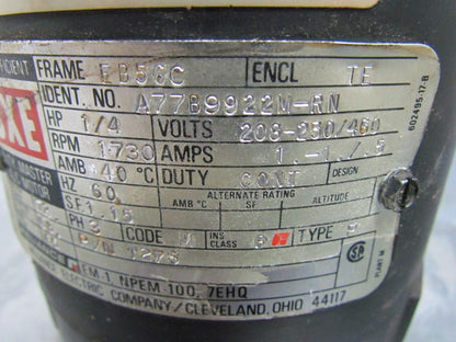 Reliance Electric A77V9922M 1275 AC Motor 1/4HP 3PH 56C 1730 RPM 208-230/460V