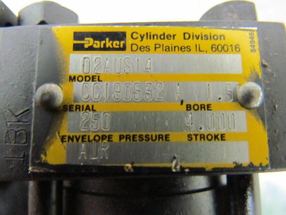 Parker D2AUS14 Pneumatic Air Cylinder 1-1/2" Bore 4" Stroke Trunnion w/sensor