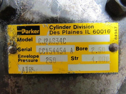 Parker CJ2AS34C Pneumatic Air Cylinder 2-1/2" Bore 4" Stroke Seies 2A w/Sensor