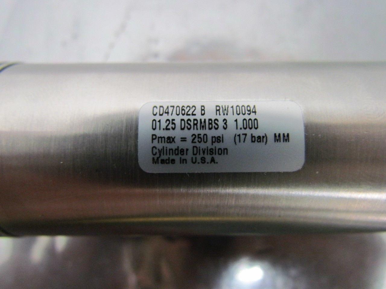 Parker 01.25 DSRMBS3 1.00 Pneumatic Air Cylinder 1-1/4" Bore 1" Stroke Stainless