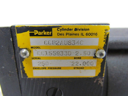 Parker CCB2AUS34C 2.50X22.000 Pneumatic Air Cylinder 2-1/2" Bore 22" Stroke