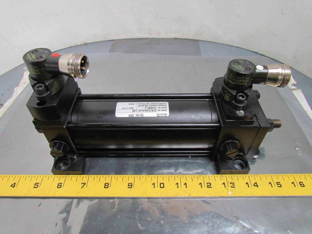 Parker 02.00 CC2ANUS14AC 5.000 Pneumatic Air Cylinder 2" Bore 5"Stroke w/sensors