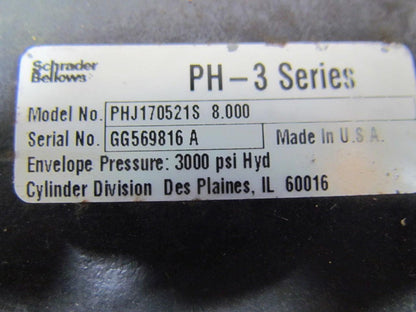 Schrader Bellows PHJ170521S-8.000 Hydraulic Cylinder Heavy Duty Tie Rod 3000PSI
