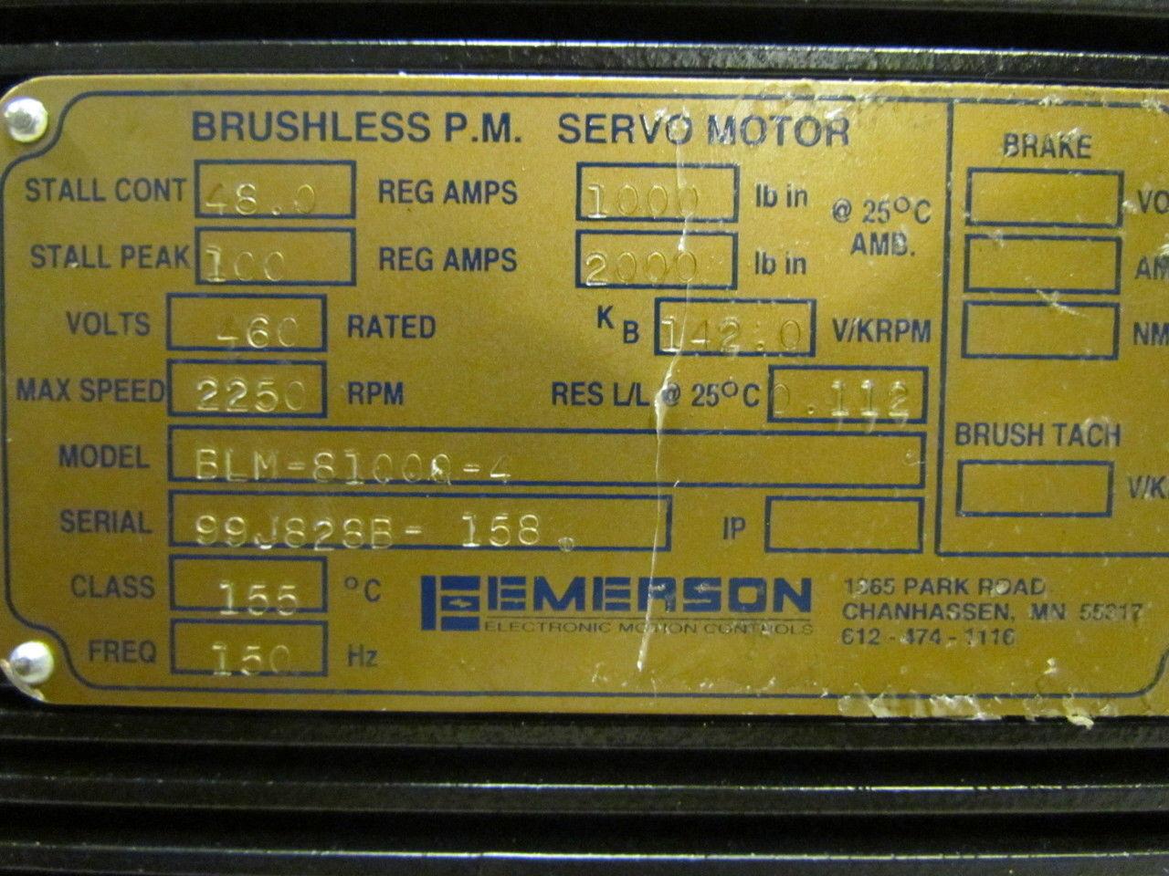 Emerson BLM-81000-4 Brushless PM Servo Motor 460V 2250Max RPM