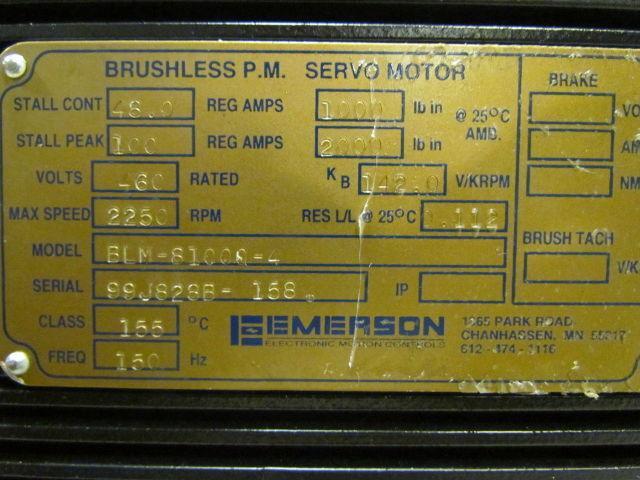 Emerson BLM-81000-4 Brushless PM Servo Motor 460V 2250Max RPM