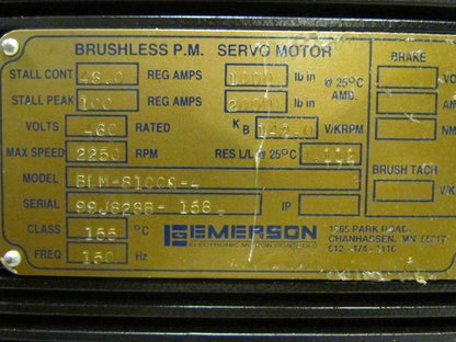Emerson BLM-81000-4 Brushless PM Servo Motor 460V 2250Max RPM