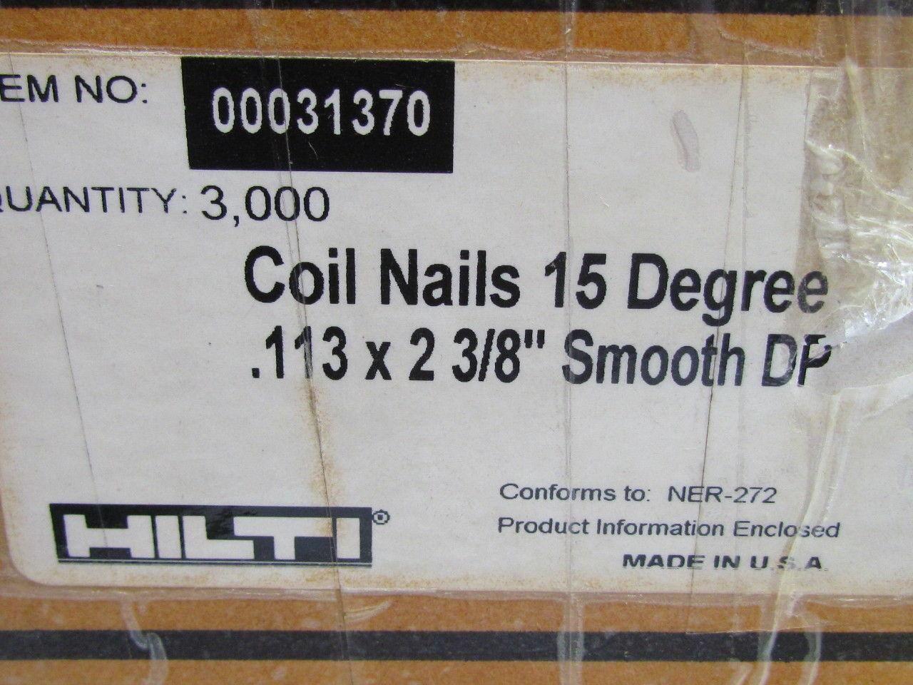 Hilti 00031370 15 Degree Coil Nails .113"x2-3/8" Smooth DP  3000 ct. Box