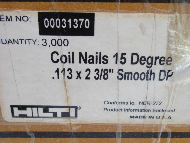 Hilti 00031370 15 Degree Coil Nails .113"x2-3/8" Smooth DP  3000 ct. Box