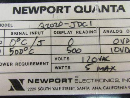 Newport Quanta Q2020-JDC1 Digital Temperature Panel Meter 10 VDC 5 Watt