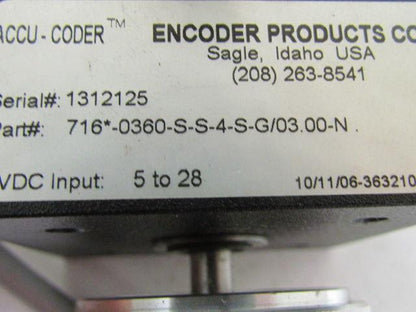 Encoder 716*-0360-S-S-4-S-G/03.00-N Accu-Coder Shaft Encoder 5-28 VDC Input