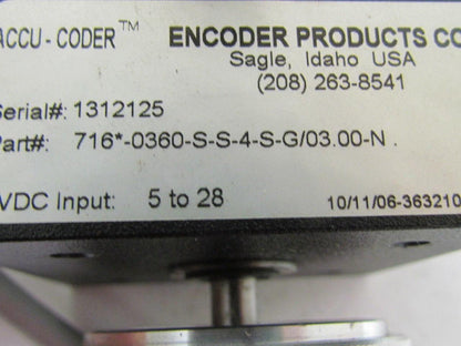 Encoder 716*-0360-S-S-4-S-G/03.00-N Accu-Coder Shaft Encoder 5-28 VDC Input