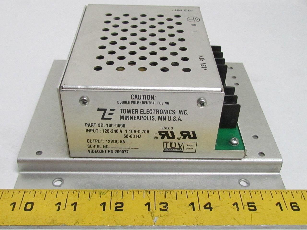 Tower Electronics 100-0690 209077 Power Supply  120/240 In  12VDC 5 Amp Output