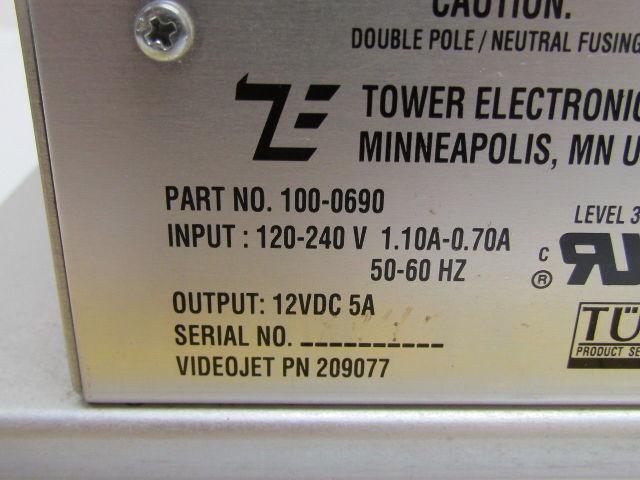 Tower Electronics 100-0690 209077 Power Supply  120/240 In  12VDC 5 Amp Output