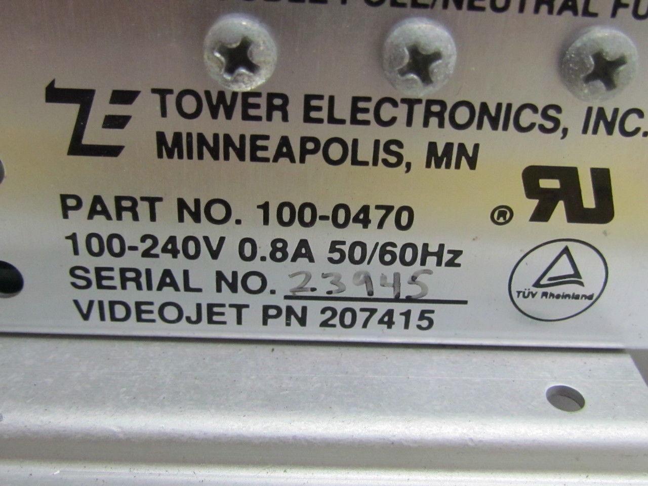 Tower Electronics 100-0470 207415 Power Supply  100-240V 0.8 Amp Input